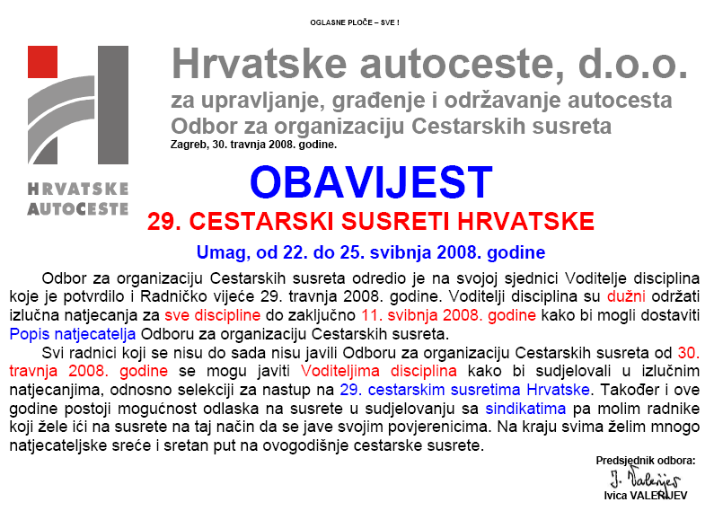 Druga obavijest o 29. cestarskim susretima u Umagu 2008. g.