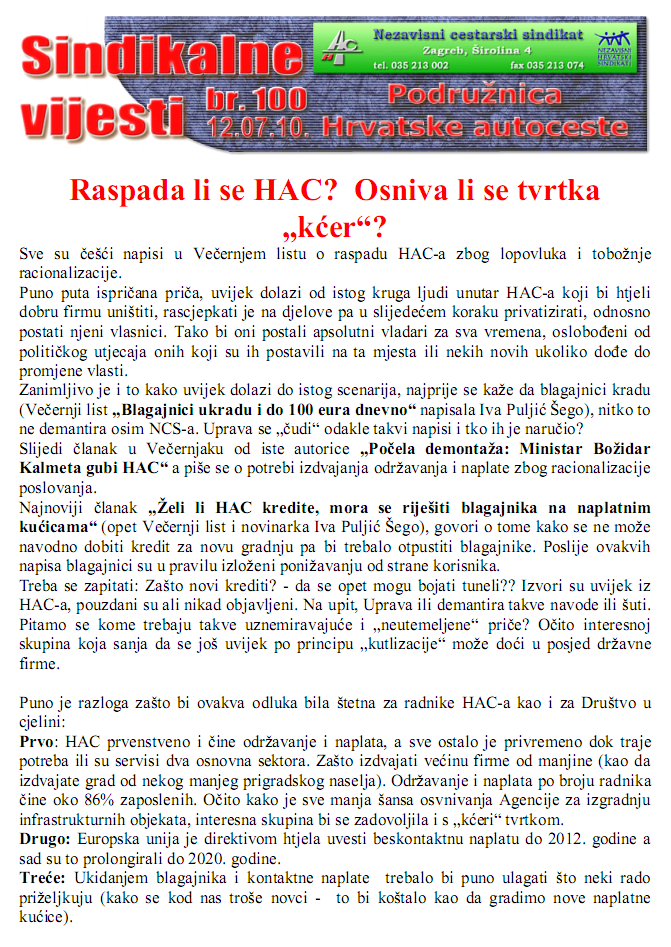 Sindikalne vijesti br. 100