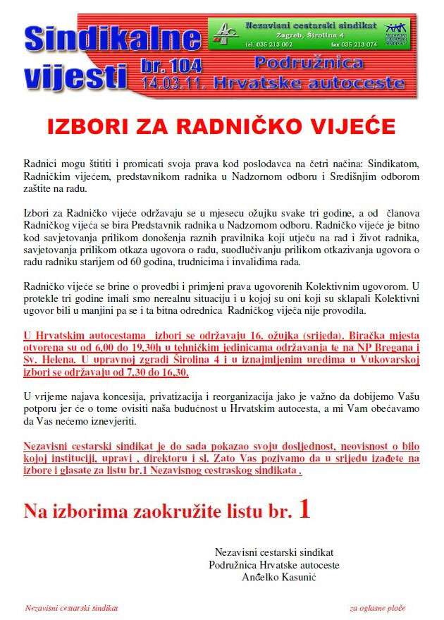 IZBORI ZA RADNIČKO VIJEĆE