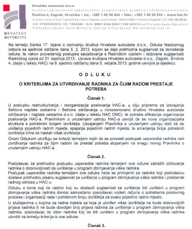 ODLUKA O KRITERIJIMA ZA UTVR