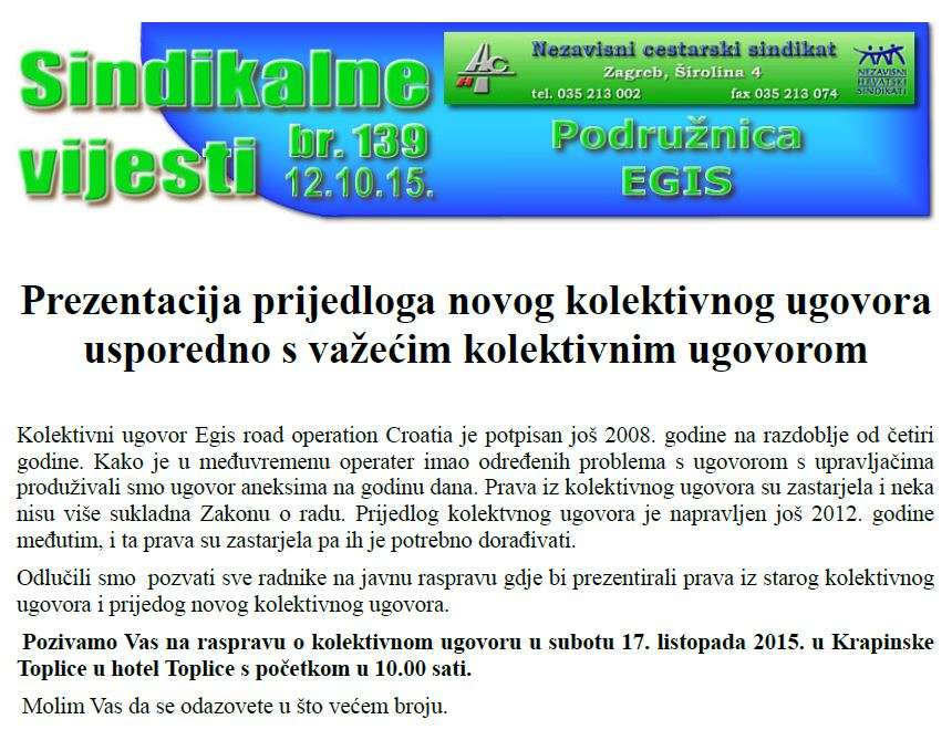 Prezentacija prijedloga novog kolektivnog ugovora usporedno s važećim kolektivnim ugovorom