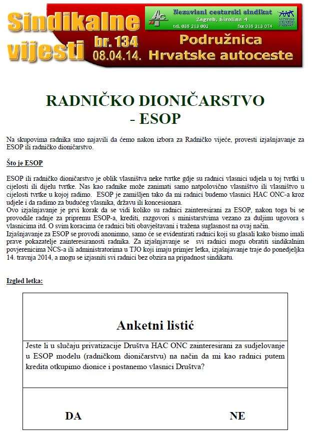 Sindikalne vijesti br. 134