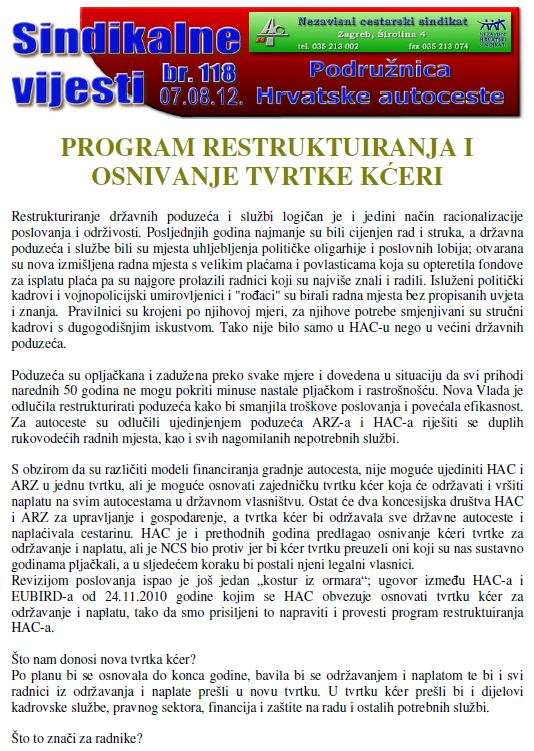 Sindikalne vijesti br. 118