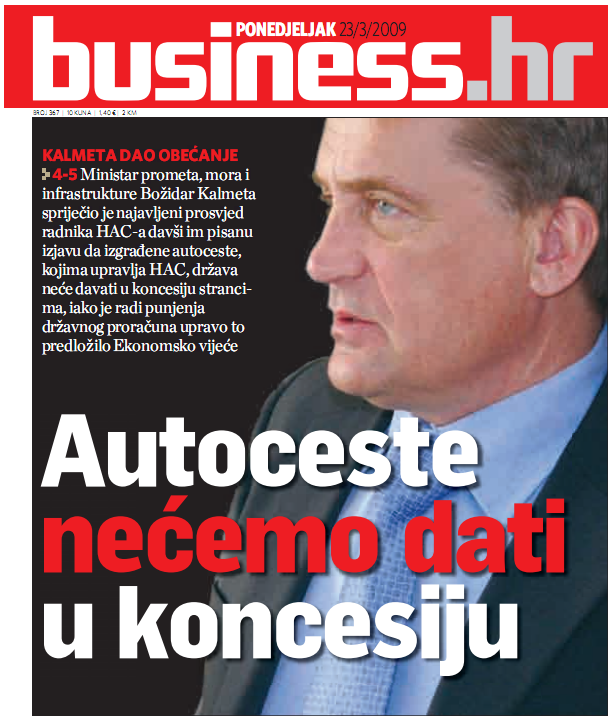 Business.hr o davanju autocesta u koncesiju i prosvjednome skupu