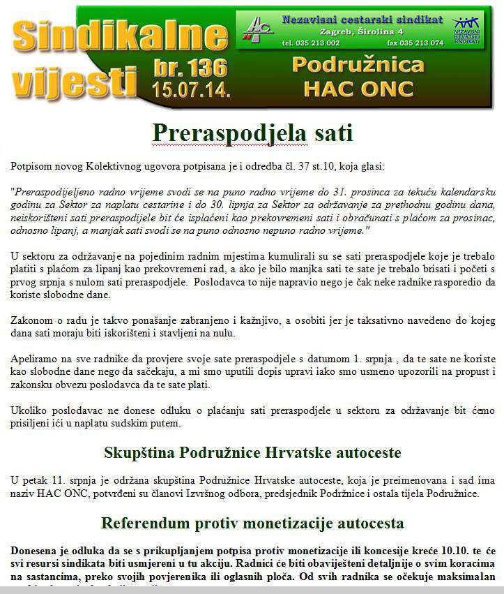 Iz Sindikalnih vijesti br. 136