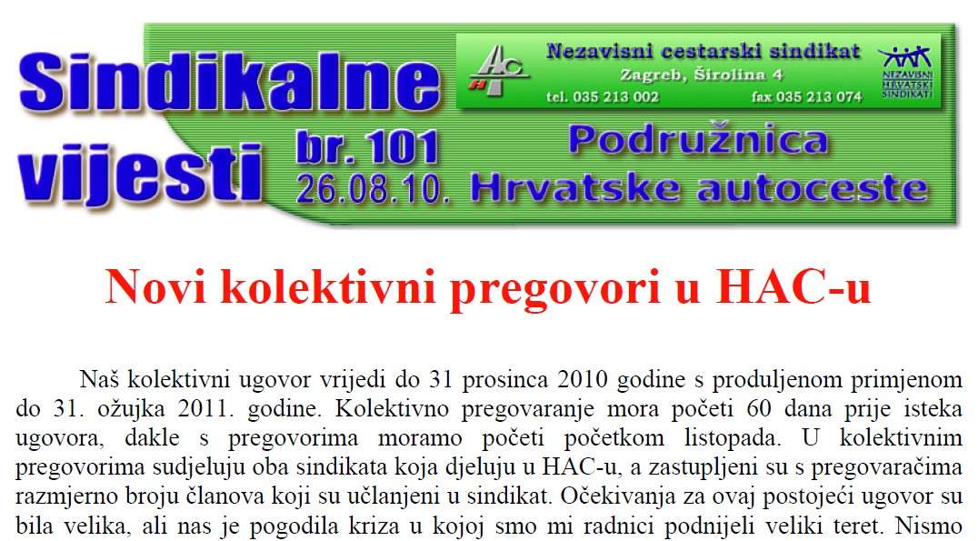 Novi kolektivni pregovori u HAC-u