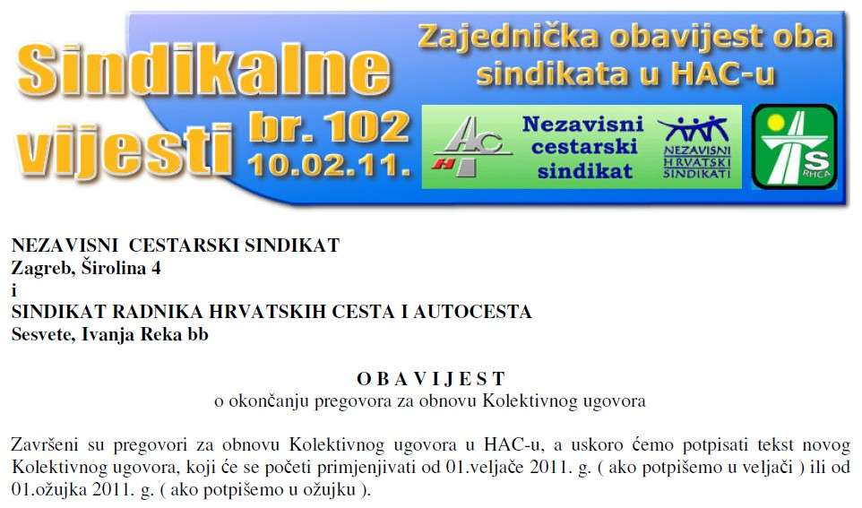Okončani pregovori za obnovu Kolektivnog ugovora