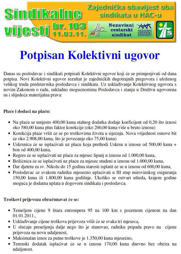 Potpisan Kolektivni ugovor