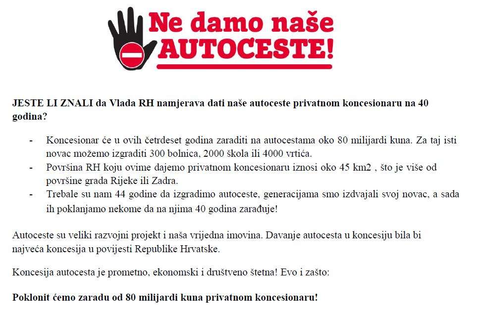 LETAK  Ne damo naše AUTOCESTE!