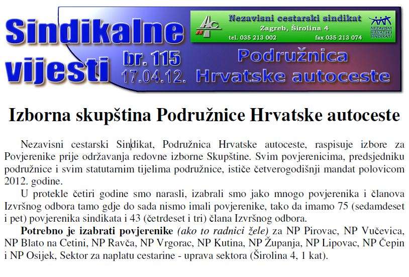 Pripreme za Izbornu skupštinu Podružnice Hrvatske autoceste