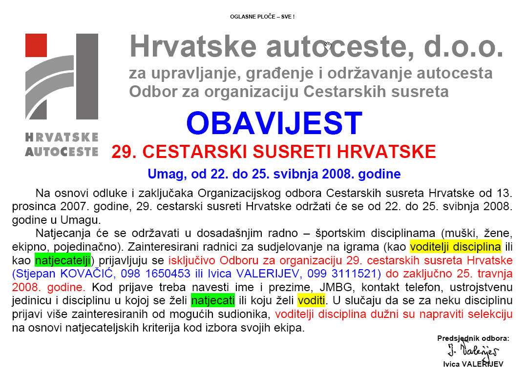 Obavijest o 29. cestarskim susretima u Umagu 2008. godine