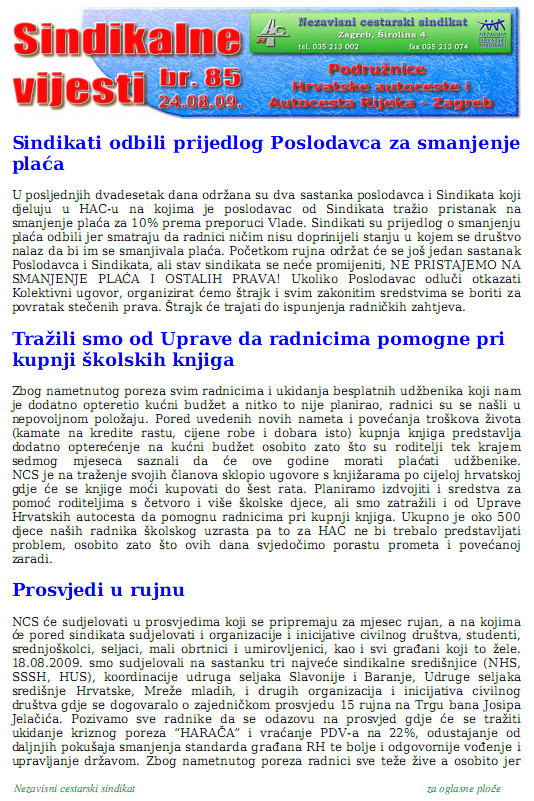 Sindikati odbili prijedlog Poslodavca za smanjenje plaća (2)