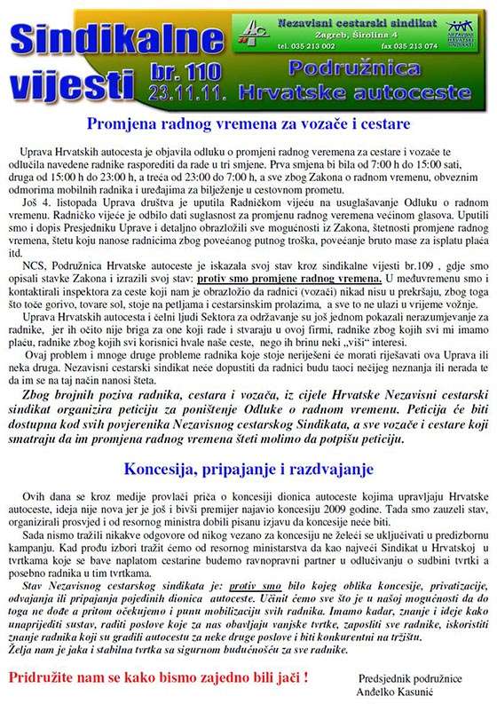 Sindikalne vijesti br. 110