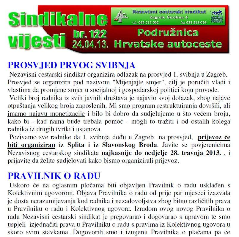 Iz Sindikalnih vijesti br. 122