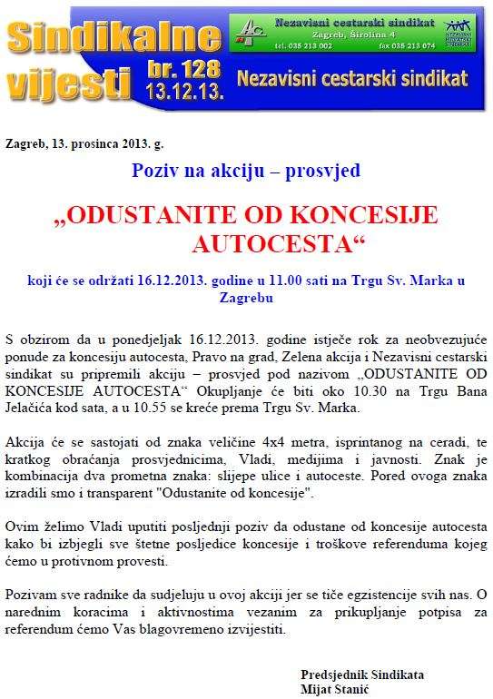 „ODUSTANITE OD KONCESIJE AUTOCESTA“