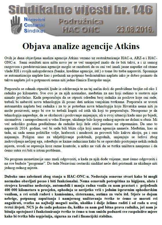 Objava analize agencije Atkins